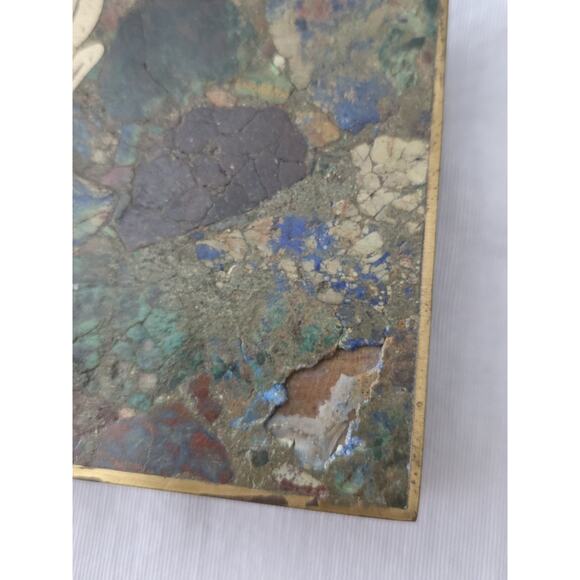 VTG Tribal Mexican Trinket Box Mixed Metal & Semi-Precious Stone Mosaic Hinged - Picture 3 of 9